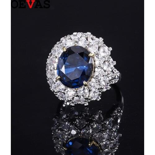 OEVAS 100% 925 Sterling Silver 8 Carat Sapphire Ruby Synthetic Emerald Full High Carbon Diamond Rings For Women Fine Jewelry