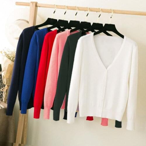 Wholesales Plus Size Autumn Winter Women Solid Color Long Sleeve V Neck Sweater Cardigan