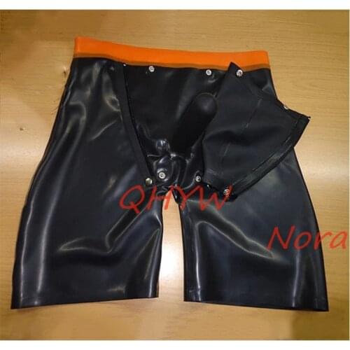 Sexy Mens Black Latex Shorts 3D Rubber Brief Boxers Underwear with Zipper