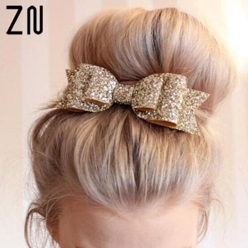 ZN Fashion Sequins Big Bowknot Hairpin Glitter Bow Hair Clips Headwear Ornament