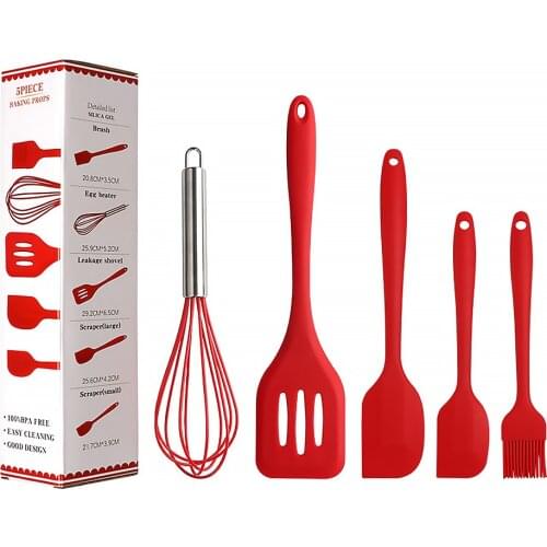 Silicone 5pcs Kitchen Utensils Tools Cooking Set Oil Brush Egg Whisk Spatula Kitchen Accessories Cooking Non-Stick Small Spatula