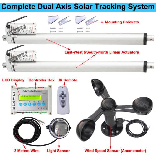 Solar Track Tracker 14" Linear Actuator Motor &LCD Controller &Wind Speed Sensor Dual Axis Solar Energy Automatic Control System