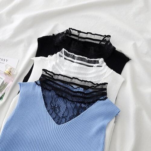 HELIAR Tops Laced Up Knitted Vest Skinny Tank Tops Ladies V-neck Sexy Slim Female Night Club Sleeveless Tops