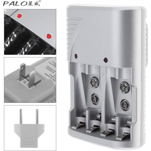 PALO 4 Independent Slots Battery Smart Charger with LED Indicator for AA / AAA / 9v / Ni-MH / Ni-Cd Batteries