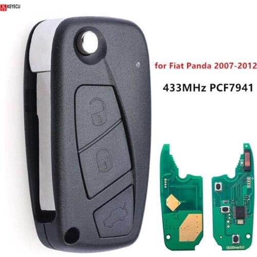 Keyecu Black Replacement 3 Button Remote Key Fob ASK 433MHz PCF7941 chip for Fiat Panda 2007 2008 2009 2010 2011 2012