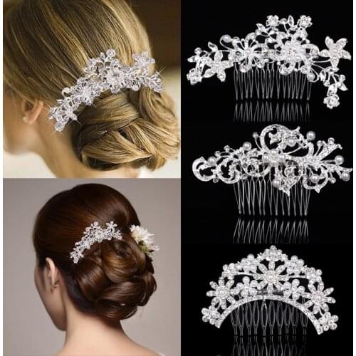 For Women Wedding Crystal Butterfly Bridesmaid Headdress Pearl Bridal Hair Comb Clip Hairpin Flower Bride Head Piece Accessories