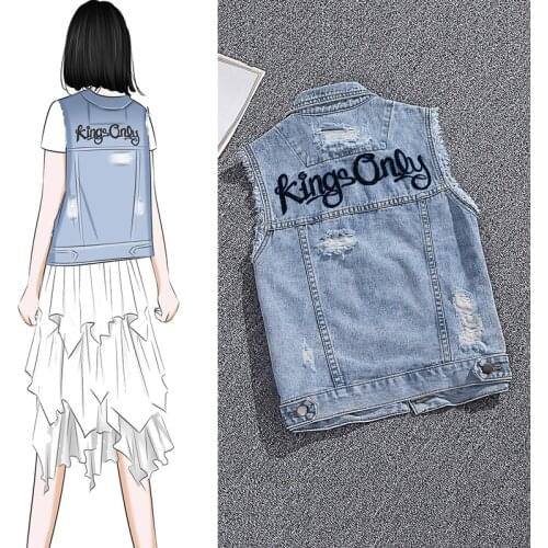 Ripped Denim Vest Spring Autumn Women Korean Fashion Letter Embroidery Sleeveless Blue Vest Woman Big Size Jean Jacket Waistcoat