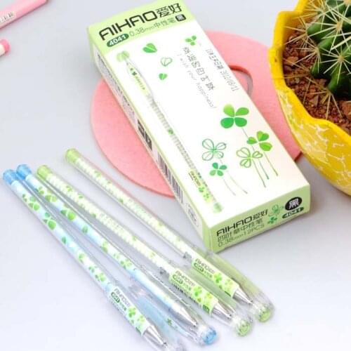12pcs/lot Lucky Clover Gel Ink Writing Pen 0.38mm Water Business Signing Advertising Kawaii School Supplies