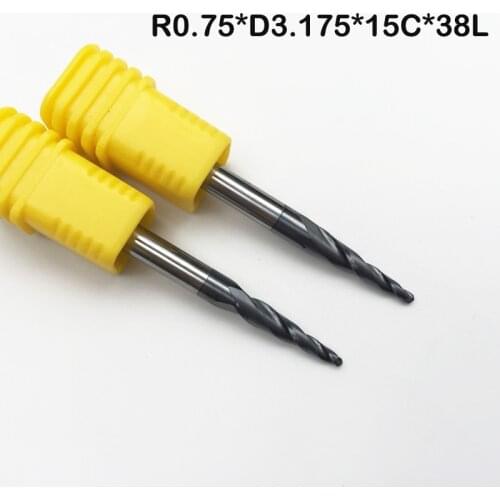 2pc R0.75 1/8" 3.175mm shank HRC55 solid carbide Tapered Ball Nose End Mills milling cutter wood Engraving tools