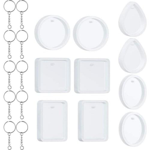 20 Pcs/Set Crystal Epoxy Resin Silicone Mold Keychain Pendant Casting Silicone Mold Jewelry Making Molds Keychain Rings Mold