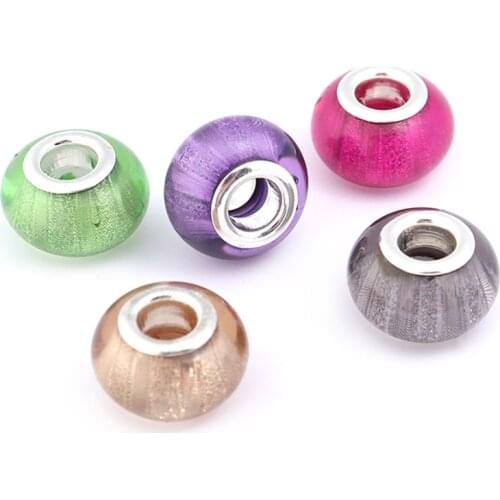 20pcs/Lot 9 Color Round Resin Gold Sand Big Hole Beads Loose Spacer Beads for Jewelry Makings DIY Bracelet Necklace Wholesale