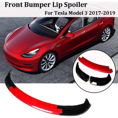 3Pcs Gloss Black + Red ABS Front Bumper Lip Spoiler For Tesla Model 3 2017 2018 2019 Splitters Body Kit Accessories
