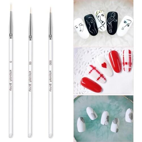 3Pcs/set Kolinsky Gel Nail Art Line Painting Brushes Crystal Acrylic Thin Liner Drawing Pen Nail Art Manicure Tools Set