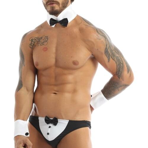 3Pcs Mens Adults Sexy Dancer Costume Maid Role Play Accessories Collar and Cuffs Set for Halloween Single Parties Clubwear