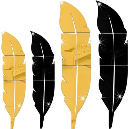 3D DIY Removable Feather Mirror Home Room Decal Vinyl Art Sticker Wall Decor