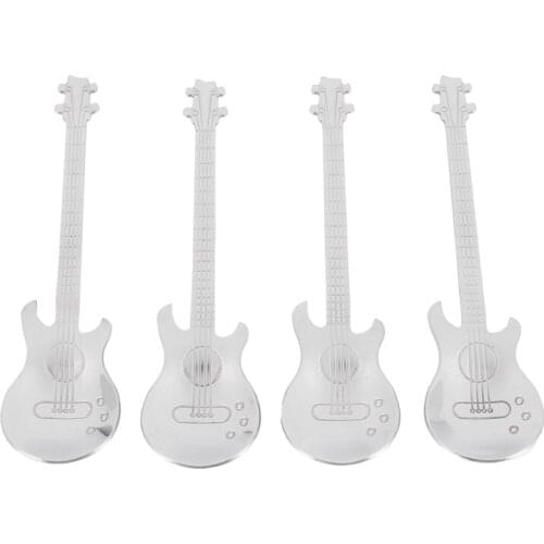 Guitar Coffee Teaspoons,4 Pcs Stainless Steel Musical Coffee Spoons Teaspoons Mixing Spoons Sugar Spoon(Silver)