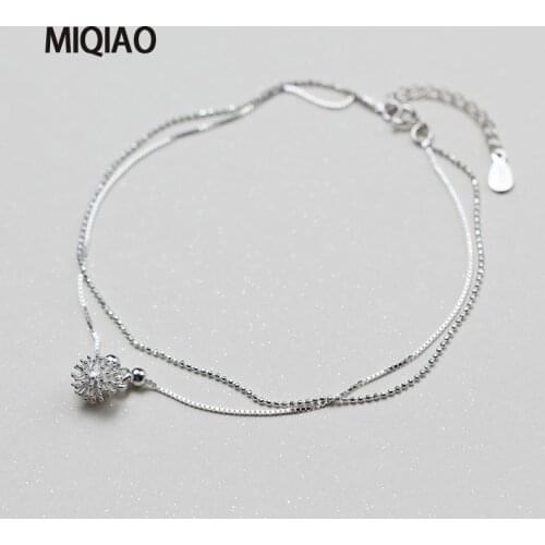 MIQIAO 925 Sterling Silver Flower Ankle Bracelet For Women Female Korean White Dandelion Sweet Foot Summer Jewelry Leg Chain