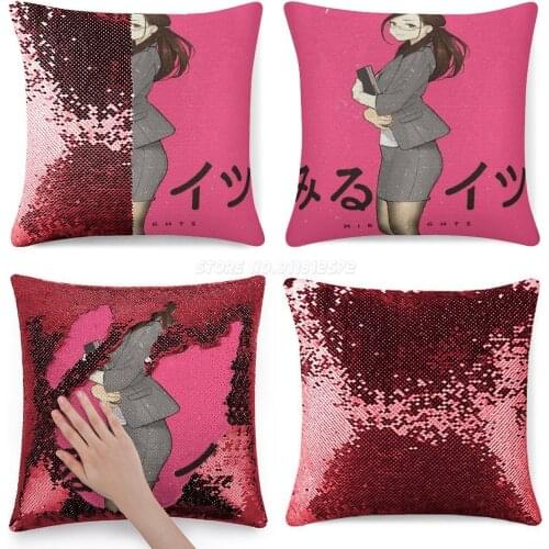 Miru Tights Yuiko Sequin Pillowcase Throw Pillow Case 40cmX40cm Yuiko Okuzumi Miru Anime Schoolgirl Anime Sensei Scholl Uniform