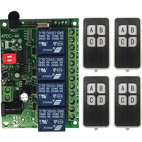 DC12V 24V 4CH 4 CH Wireless RF Remote Control Light Switch 10A Relay Output Radio Receiver Module+Transmitter garage door opener