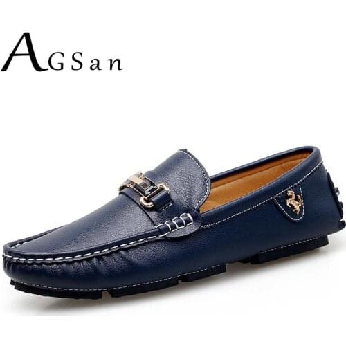 AGSan Designer Loafers Men Driving Shoes Large Size 37-48 Mens Moccasins Slip On Mens PU Leather Loafers Casual Shoes Male Black