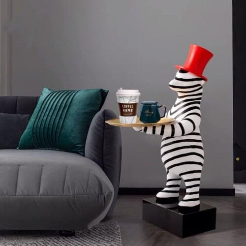 Home Decor Creative FRP Statue Home Decoration Accessories Cartoon Abstract Striped Zebra Animal Ornament Sculpture Fruit Tray