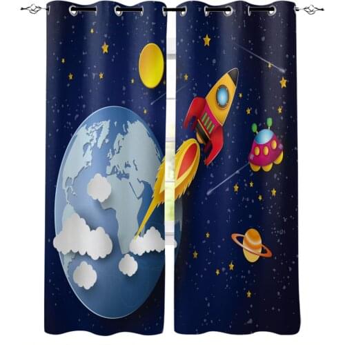 Galaxy Cartoon Rocket Universe Modern Blackout Curtains For Living Room Bedroom Window Treatment Blinds Drapes Kitchen Curtains