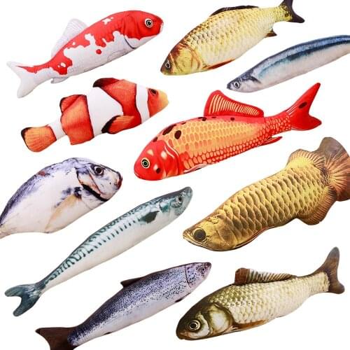 Simulation Fish Plush Cat Toys Stuffed Animals Carp Mackerel Crucian Clown Arowana koi For Kids Pet Christmas Interactive Gifts