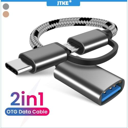 Cable adaptador OTG 2 en 1, trenzado de nailon, USB 3,0 a Micro USB tipo C, adaptador de sincronizacin de datos para Huawei para