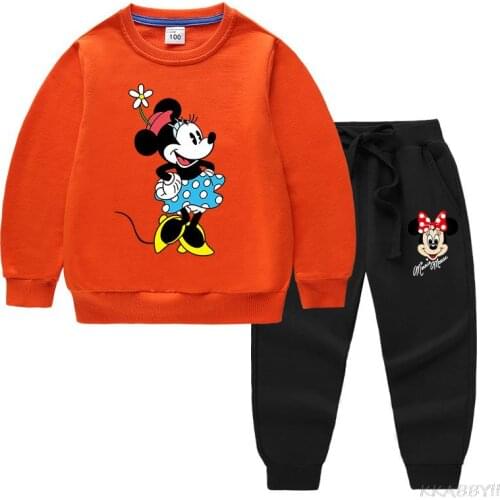 Disney Mickey Print Girls Clothes Set Cartoon Boys Sweatshirt+Pants 2 Piece Sport Suits Toddler Kids Tracksuit