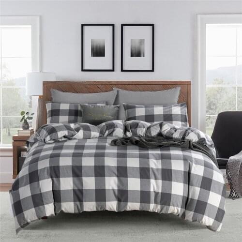 100% Cotton Plaid Pattern Modern Luxury Comforter Bedding Set Fashion King Queen Twin Size Bed Linen Duvet Cover Sets Gift