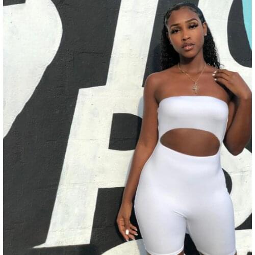 Summer Womens Sports Suit Sexy Fashion Pure Color Hollow Wrapped Chest One Shoulder Leisure Yoga Sports Jumpsuit