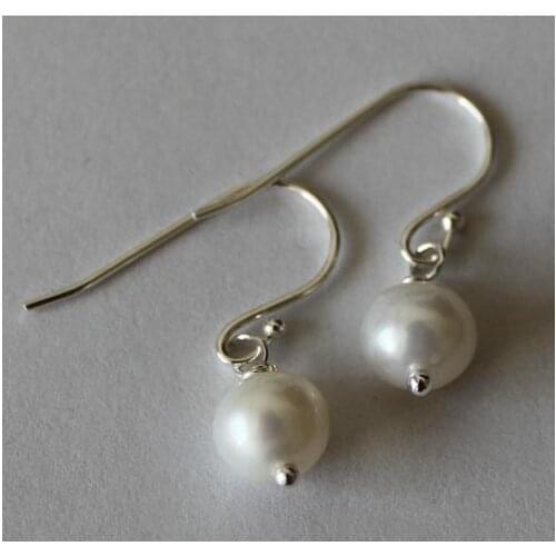 Favorite Pearl Dangle Earrings 7mm Single White Genuine Freshwater Pearls S925 Sterling Silver Fish Hook Fine Jewelry Women Gift