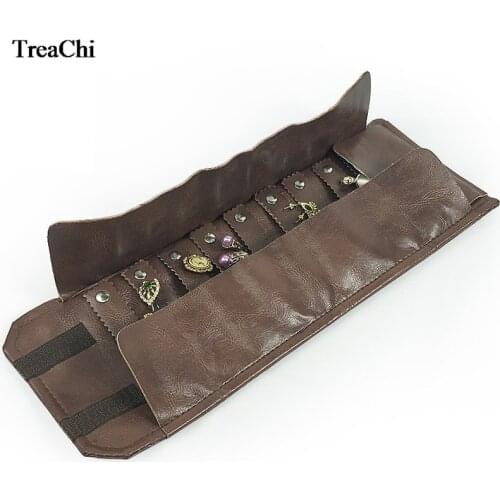 New Mini Size Brown PU Jewelry Display Pouch Thick PU Earring Stud Storage Organizer Exhibition Travel Roll Bag 15*10*5cm