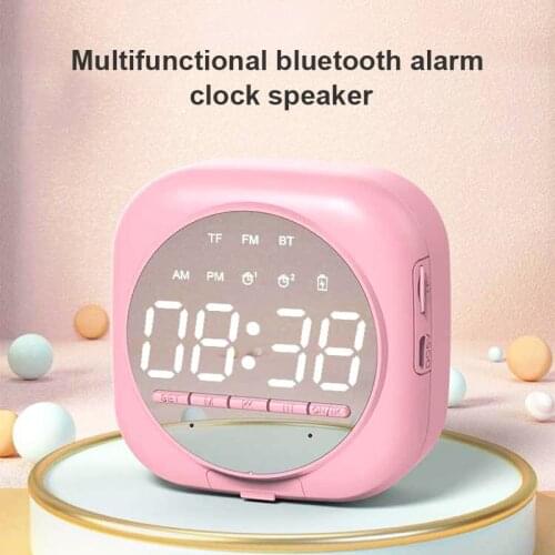 Cute Bluetooth Alarm Clock Speaker Mirror Radio Digital Snooze Table Clock Stereo Loudspeaker Electronic Display Alarm Speakers