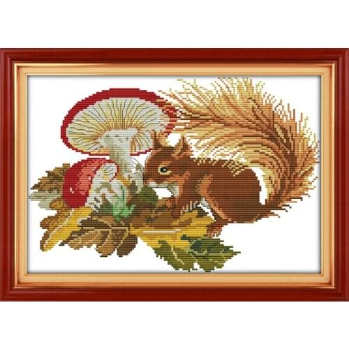 A squirreland mushrooms cross stitch kit cartoon canvas stitching embroidery DIY handmade needlework