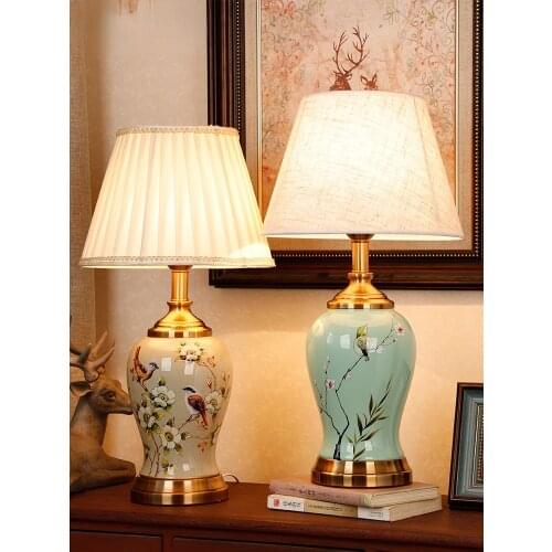 New Chinese Classical Flower and Bird Ceramic Table Lamp For Bedroom Living Room Bedroom Bedside Lamp Study Modern Night Light