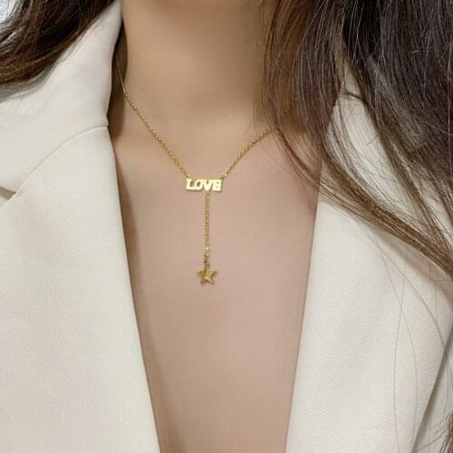 Stainless Steel Necklace 18k Gold Plated Love Star Tassel Pendant Chain Fashion 316 Titanium Woman Girl Gift Accessory Washable
