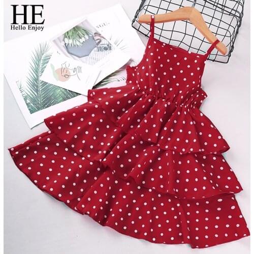 HE Hello Enjoy Girls Dresses 2020 Summer New Teenagers Dot Sling Princess Cake Dress Kids Clothes 4 6 8 12 Year Girl Clothing