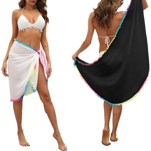 Boho Casual Bikini Cover Up Colorful Tassel Wrap Scarf Robe Sarong Skirt Summer Sexy Bathing Suit Swimwear Beach Wear Clothing