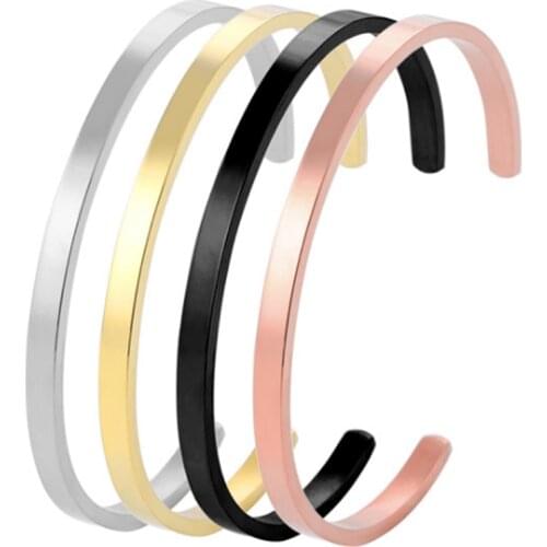 316L Stainless Steel Simple Titanium Steel Bracelet C-shaped Open Bracelet Glossy Engraved Ladies Bracelet No Fade