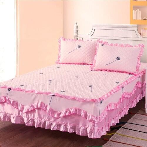 Pink Purple Grey Cotton Single Double Bed Skirt Mattress Cover Petticoat Twin Full Queen Bed Skirts Bedspread bedding sets