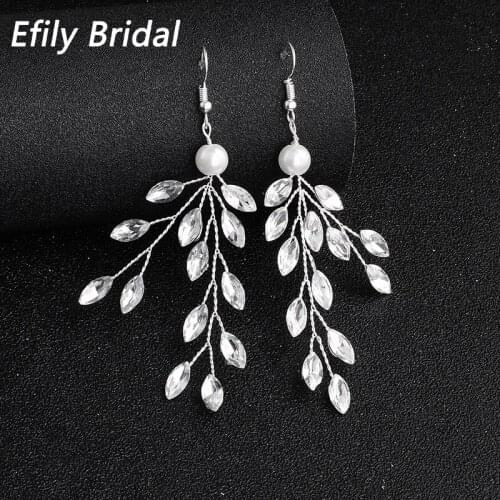Efily Handmade Crystal Earrings for Women Accessories 2021 New Fashion Silver Color Drop Earring Party Jewelry Bridesmaid Gifts