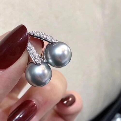 D327 Pearl Warrings Fine Jewelry 925 Sterling Silver Natural 9-10mm Fresh Water Gray Pearls Stud Earrings for Women