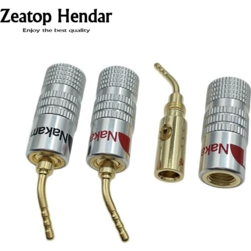 8Pcs 2mm Banana Plug Nakamichi Gold Plated Speaker Cable Pin Angle Wire Screws Lock Connector for Musical HiFi Audio Terminals