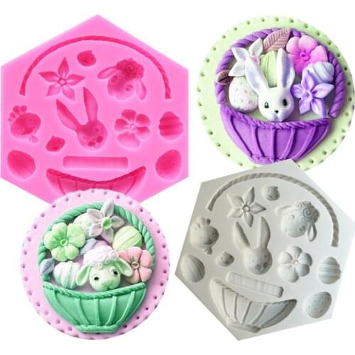 3d Flower Basket Silicone Mould Cake Fondant Decoration Easter Bunny Egg Mold Chocolate Baking Tools