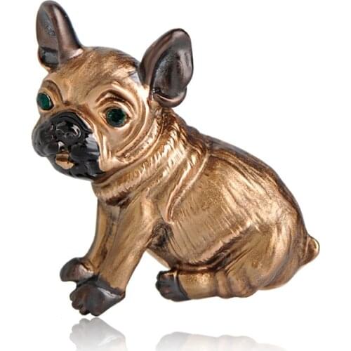 Cute Pug Dog Brooches Corsage Enamel Esmalte lifelike Animal Brooch Collar Clip Rhinestone Broches Clothes Badge Decorative Gift