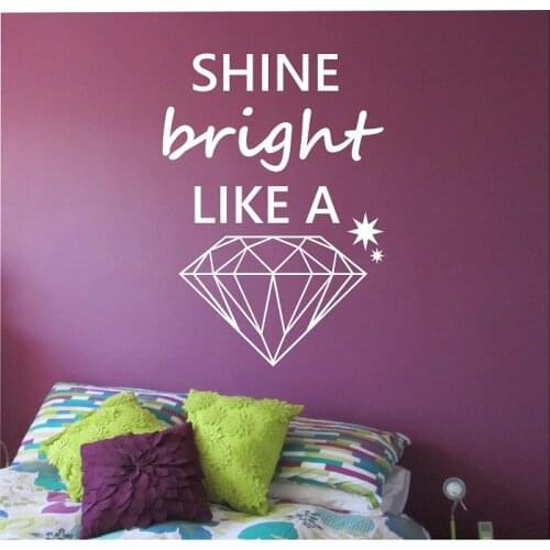 Special Design Wall Decal Quotes Shine Bright Like A Diamond Pattern Stars Wall Stickers Vinyl Removable Bedroom Art MuralSYY800