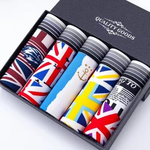 5Pcs/Lot Men Underwear Boxers Cartoon ManS Polyester Sports Boxers Cartoon Knickers Soft Underwear Knickers U-Convex Widen