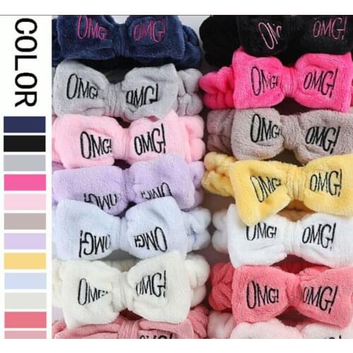 2019 New Creative Embroidery Letter OMG Headband Bow Wash Face Hairband Womens Girl Coral Fleece Hair Headband
