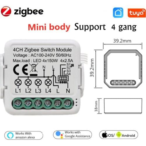 Mini Tuya ZigBee Smart Light Switch Relay Module 1/2/3 Gang Wifi Smart Life/Tuya App Control, Works with Alexa Google Home